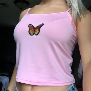 Pink Crop top with butterfly